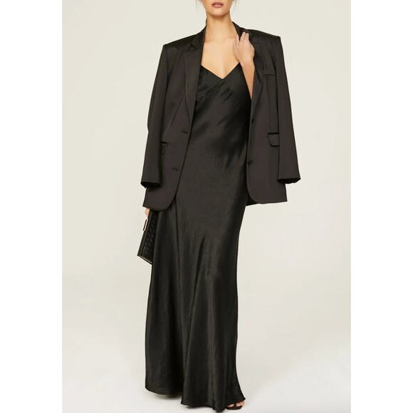 Vince Dress Womens Small Black Satin Slip Gown Open Back V Neck - Picture 1 of 15